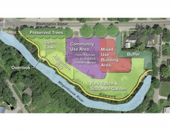 The map of the new multi-use community space formerly occupied by the Tannery.