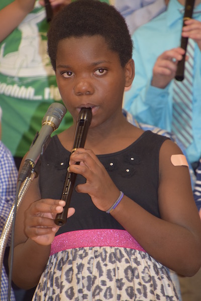 Mauwa Jordan plays her recorder.