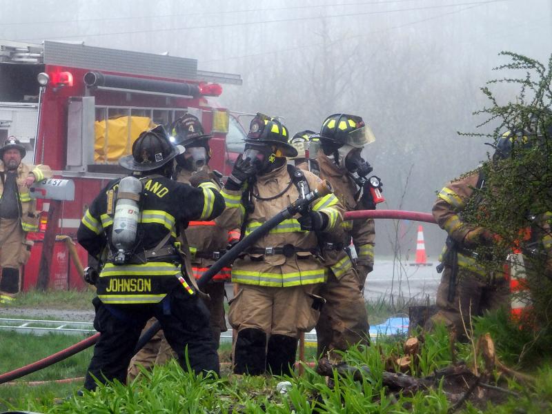 Firefighters participating in training sessions leave no centimeter of skin exposed. (Photo by Sarah Thompson)