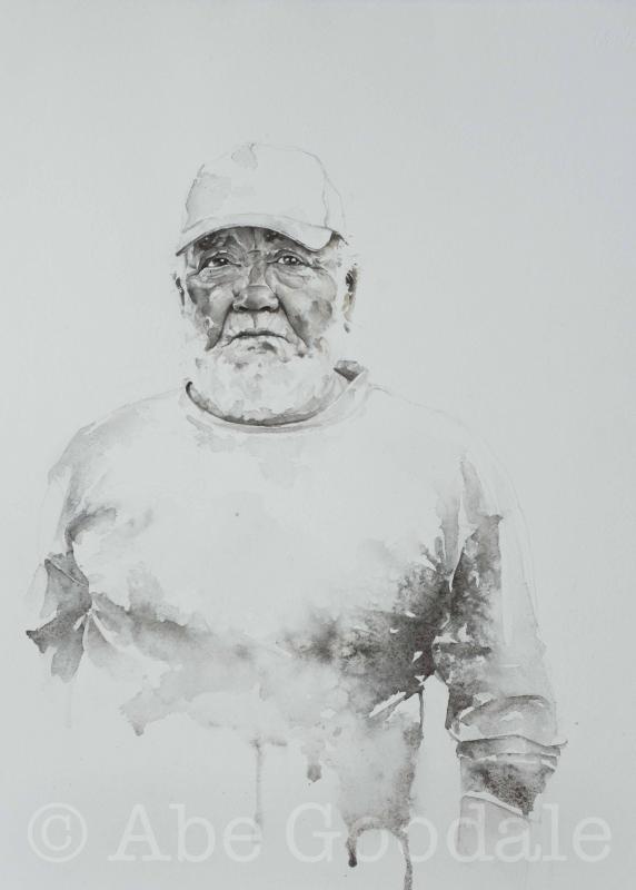 One of the rare watercolors he painted that depicts a lobsterman looking straight into the camera. (Photo courtesy Abe Goodale)