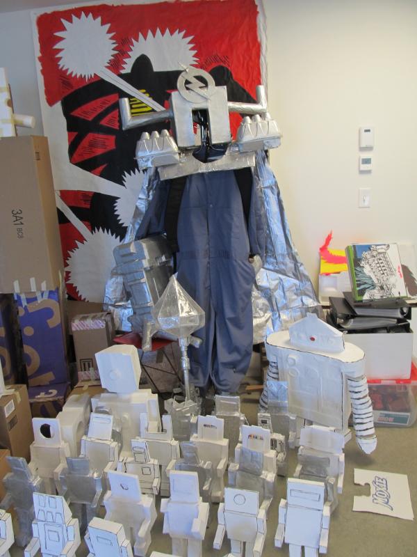 Jared Paradee’s Robot Overlord costume and “robot army.”