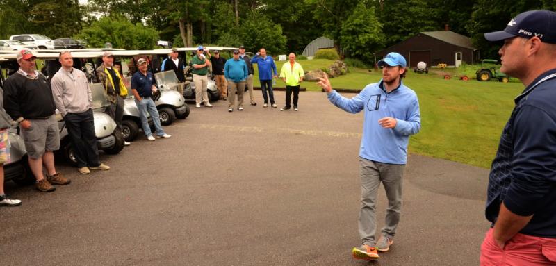 Alex Plummer of the Goose River Golf Club gives the golfers their final instructions before they hit the links. (Photo courtesy of Goose River Golf Club)