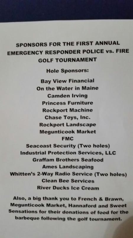 A quote from Rockport Fire Chief Jason Peasley, “many thanks to the hole sponsors and businesses who donated food for the post tournament barbeque.”