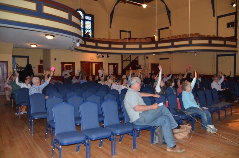 .... And then raises its hands voting in favor of arts and culture. (Photo by Lynda Clancy)