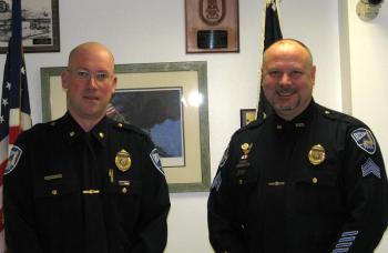 From left, Rockland Deputy Chief Chris Young and newly appointed Detective Sgt. Russ Thompson in March 2015. (Courtesy Rockland Police Department)