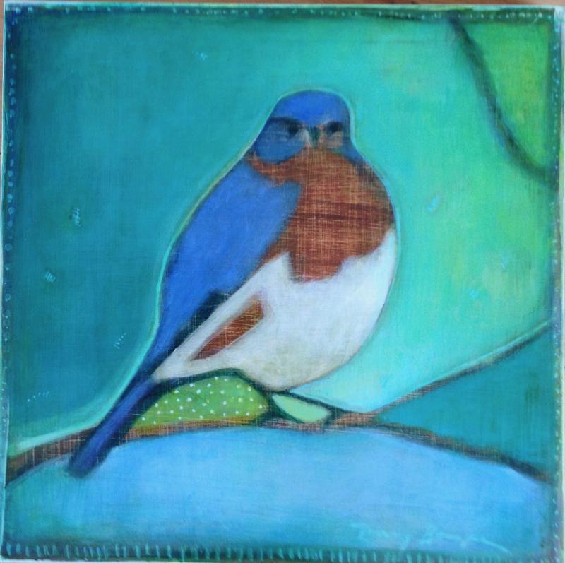 Artist Mary Bourke’s bluebird will be on the auction block at Sunday’s Library Picnic and Auction. (Photo courtesy of Mary Bourke) bluebird painting