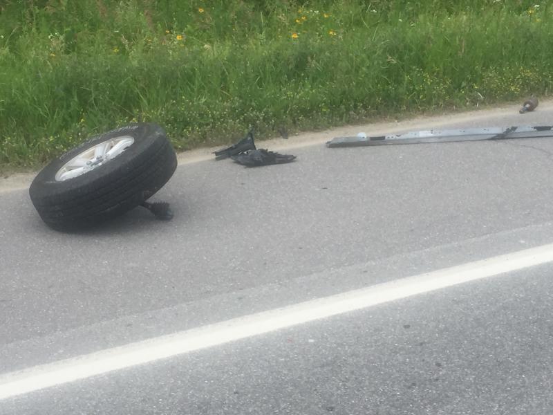 Debris on Commercial Street following the crash. (Photo courtesy of Rockport Fire Department)