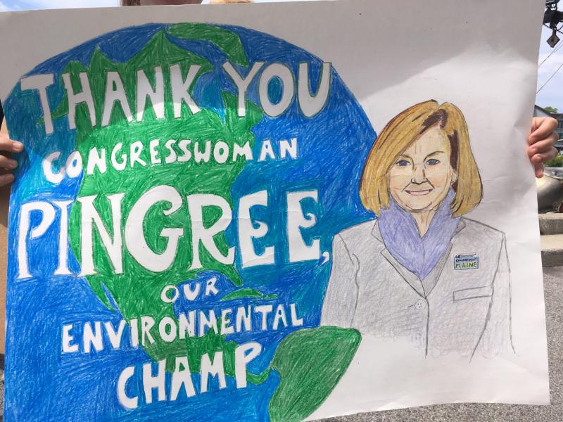 A handmade poster thanking Congresswoman Chellie Pingree for her dedication to Maine’s environment. Pingree was recognized by Environment Maine on Monday, July 10.