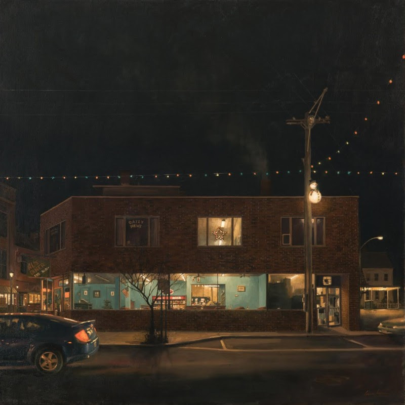 Linden Frederick, Takeout, 2016, oil on linen 36 x 36 in., (courtesy Forum Gallery)