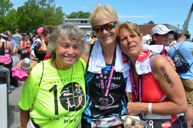The three of us – me, my sister and cousin – after the Triathlon on Sunday in South Portland. (Photo courtesy Ted O’Meara) me, bits, mandy