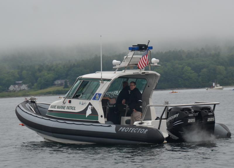 Mainer Marine Patrol on deck. (Photo by Lynda Clancy)
