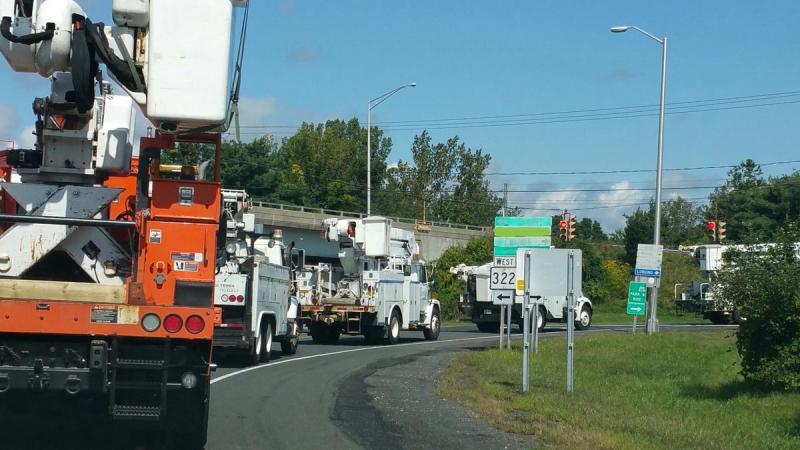 Central Maine Power trucks from Brunswick head to refuel in Connecticut en route to Florida. (Courtesy Jay Dobensky/Twitter)
