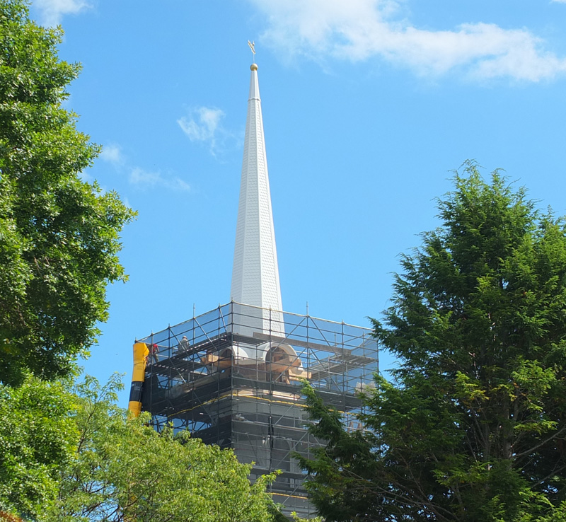 Looking at Chestnut Street Baptist Church from Elm Street.