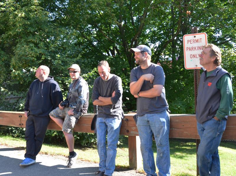 The Lyman-Morse crew that built the new steeple: Mike Nile, Jeremy Proctor, Jon Condon, Robert Harper and Steve Crane. Not pictured: Brian Harper. (Photo by Lynda Clancy)