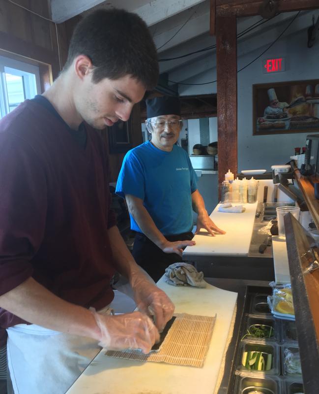 The sushi guys, Wendell Thayer, left, and Taka, at Mine Oyster. SUZI THAYER/Boothbay Register