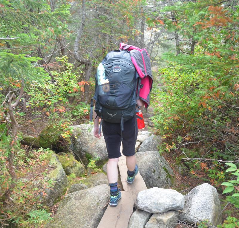 Hiking up Chimney Pond Trail, 3.3 miles to the campground.