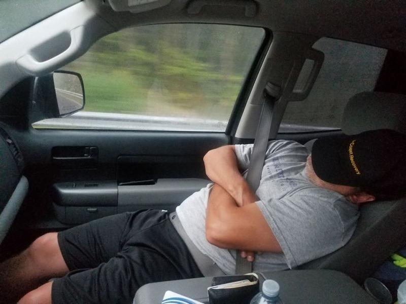 A very needed cat nap during the road trip south.