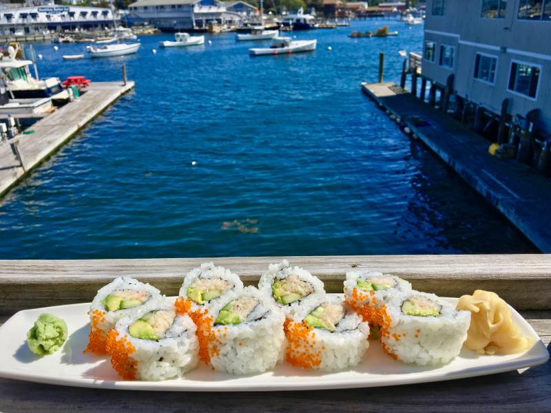 California rolls on the deck at Mine Oyster. SUZI THAYER/Boothbay Register