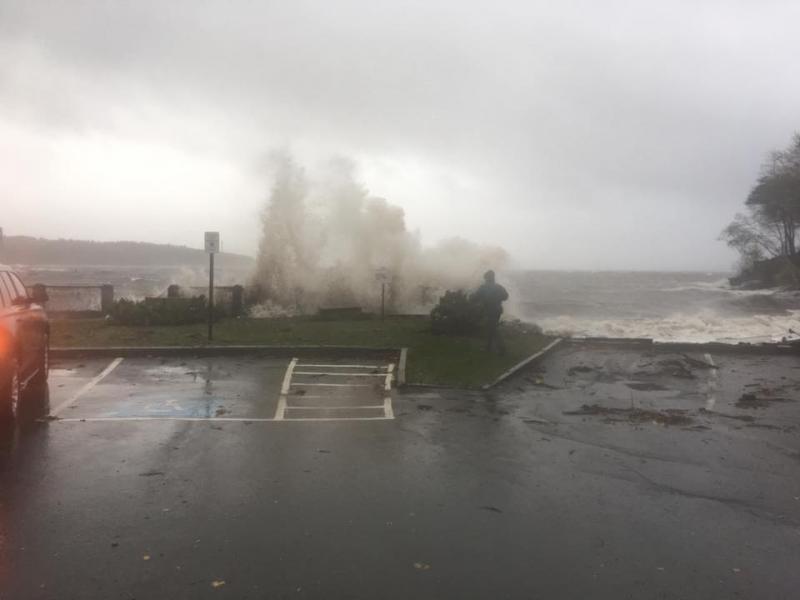 A sea wall near the Belfast Boat House gets lashed by waves during the storm Oct. 30. (photo courtesy of the Belfast Police Department)