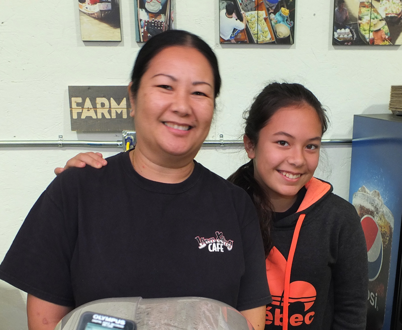 Salika Johnson and daughter Dakota Jones from Laanxang Café at 19 Main St. in Belfast serving at tghe farmers market Thai and Laotian food