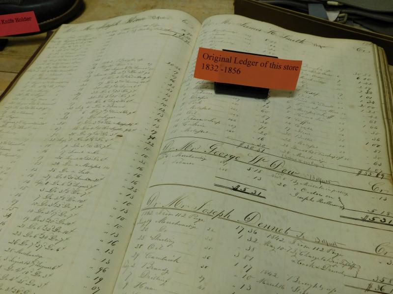 Original store ledger. (photo by Erica Thoms)