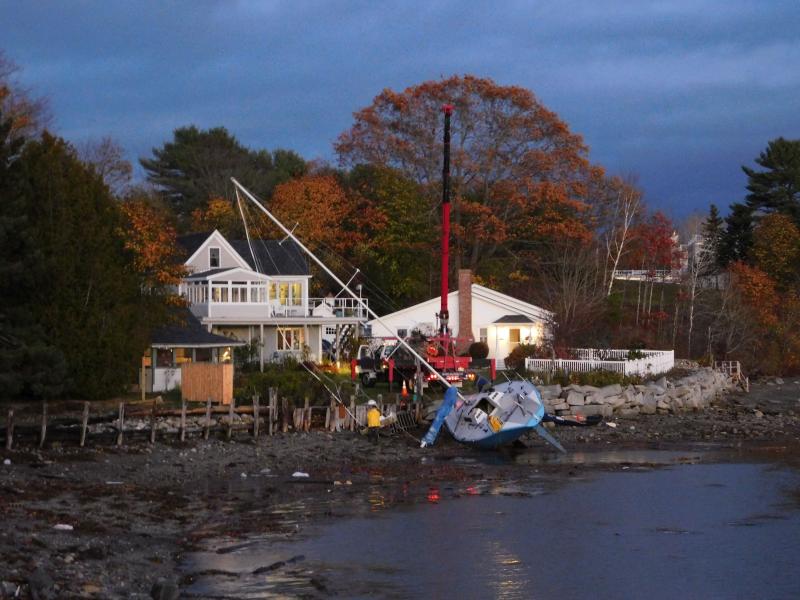 A boat that washed ashore near Footbridge Road. (photo by Erica Thoms)