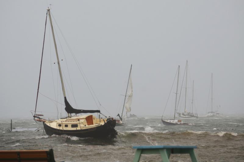 The storm blows into Rockport Harbor on a south-southeast wind. (Photo by Lynda Clancy)