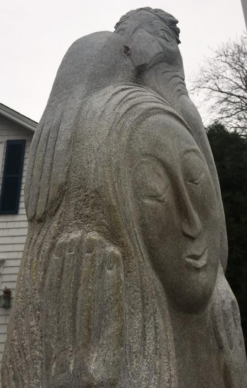 “Mother” Lise Becu’s granite sculpture at the Boothbay Register. Lise Becu