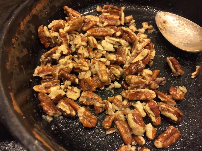 I stirred the pecan pieces in some butter, with a little salt and sugar thrown in, over low heat for a few minutes. Just because I could. SUZI THAYER/Boothbay Register