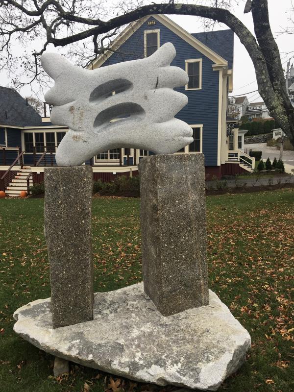 Isabel Kelley’s granite “Reservations.” Find it at the corner of McKown and Townsend. Isabel Kelley