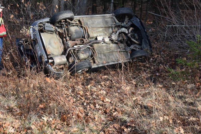 Police said that driver inattention was the cause of a rollover crash Dec. 2, on Route 1 in Rockport, at approximately 1:14 p.m. (Photo courtesy of Rockport Fire Department)