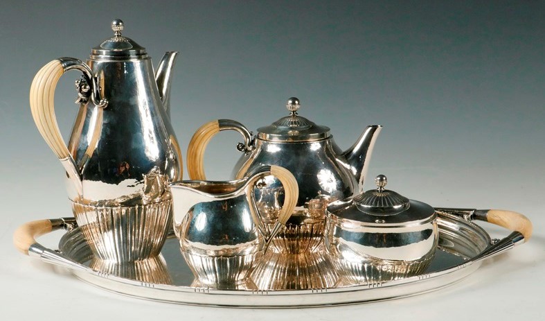 Georg Jensen 5-piece sterling silver tea and coffee set. Courtesy of Thomaston Place Auction Galleries
