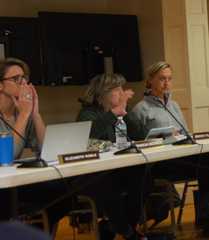 SAD 28 board members Elizabeth Noble, of Camden; Marcia Dietrich, of Rockport; and Becky Flanagan, of Camden.