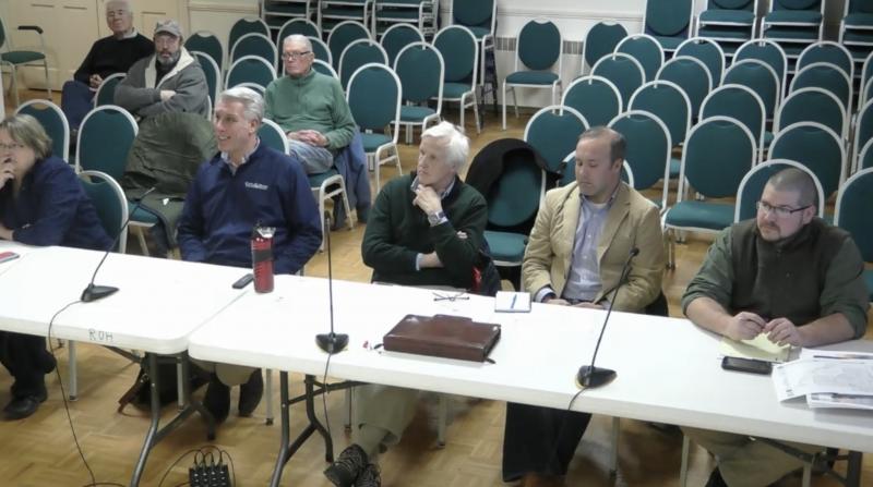 Rockport Library Committee member Ann Filley, Gartley and Dorsky site plan engineer Will Gartley, architect Stephen Smith, Justin, and Library Director Ben Blackmon.