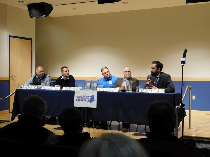 Candidates left to right: Jonathan Fulford, Jared Golden, Craig Olson, Tim Rich, and Lucas St. Clair. (photo by Erica Thoms)