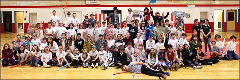 Students of CRMS 6th grade pose in the gym after their circus performance.