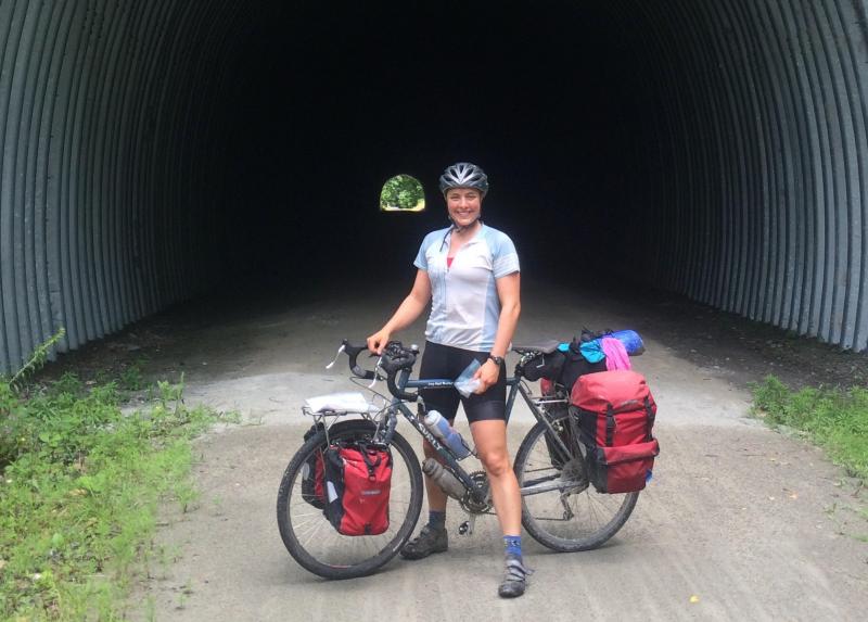 In front of a tunnel on the GAP trail.