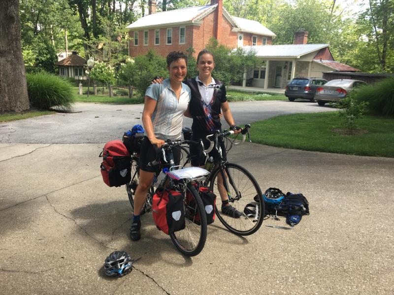 An adventure racing teammate and Gross after riding from Indianapolis to Bloomington, Indiana