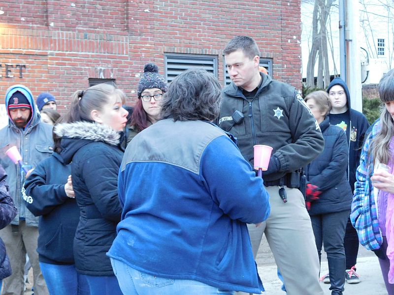 Waldo County Sheriff’s Office Sergeant Nick Oettinger speaks to the crowd. (photo by Erica Thoms)
