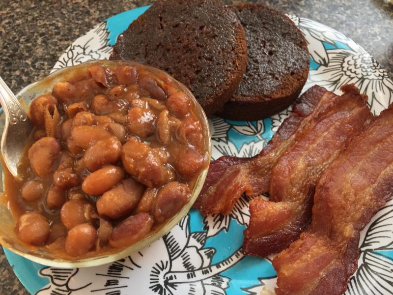 An awesome breakfast: Baked beans, toasted brown bread and bacon. SUZI THAYER/Boothbay Register