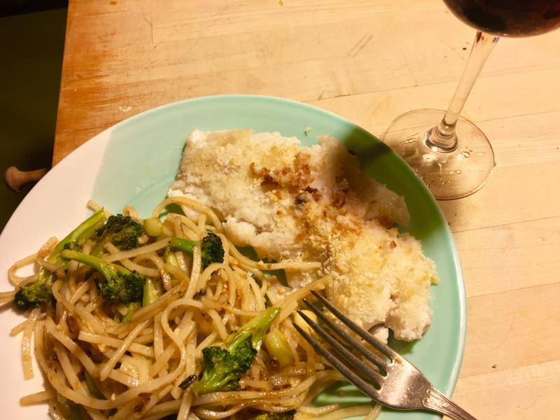 One night I whipped up some Thai noodles with soy sauce, garlic, ginger and sesame oil, and pan roasted some boneless chicken breast with olive oil and panko breadcrumbs. SUZI THAYER/Boothbay Register