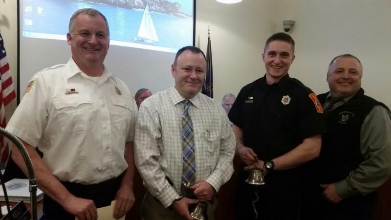 Camden Fire Chief Chris Farley, Detective Curt Andrick and Police Chief Randy Gagne after their lifesaving actions were recognized. (Photo by Sarah Shepherd)