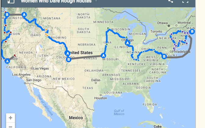 The route Gross mapped out signifies A to B for the bike trip portion of the adventure with the grey lines indicating the Amtrack sections.