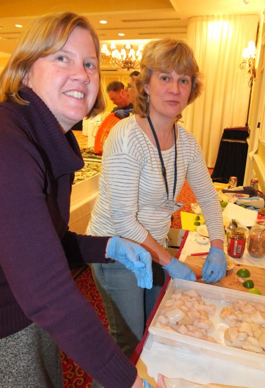 Deirdre Gilbert and Steele prepare Maine scallops
