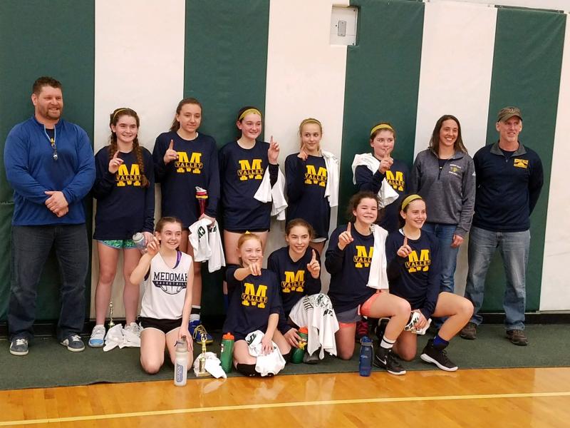Back row, from left are Coach Chris McKenney, Katherine McKenney, Audrey Jackson, Maya Cannon, Eliza Luce, Lilly Christ, Coach Andrea Williamson and Coach Richard Williamson. Front row, from left are Kytana Williamson, Natalie Kaler, Haley Puchalski, Sara Nelson and Olivia Pelkey.
