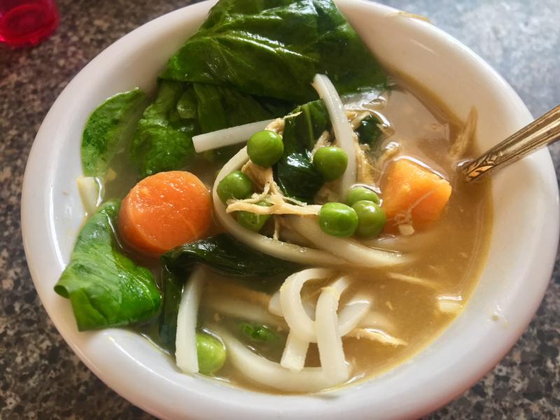 A bowlful of Thai-inspired chicken soup. SUZI THAYER/Boothbay Register