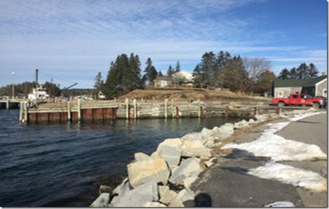 view from original wharf looking at the “sinking” SW corner of the new property which will be stabilized by infilling and sheet piles. (Photo courtesy Dave Schmanska)