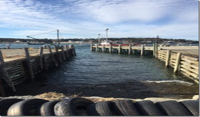 This view is of the northerly “notch,” which separates the earthen wharf from the newer, pile supported wharf. If the plan comes to fruition this is one of the two areas the town plans on filling in. (Photo courtesy Dave Schmanska)