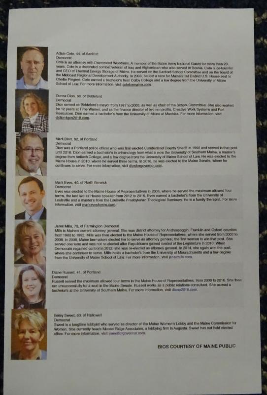 A handout with candidate information. news@penbaypilot.com