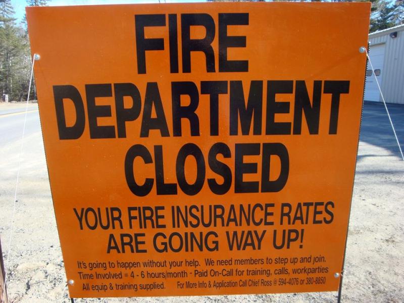 A sign posted outside the Owls Head Fire Department in March drew immediate attention, but not in the manner intended. Still, the sign managed to alert citizens that recruitment is a very real issue in Owls Head. (Photo from OHFD Facebook page, published with permission)